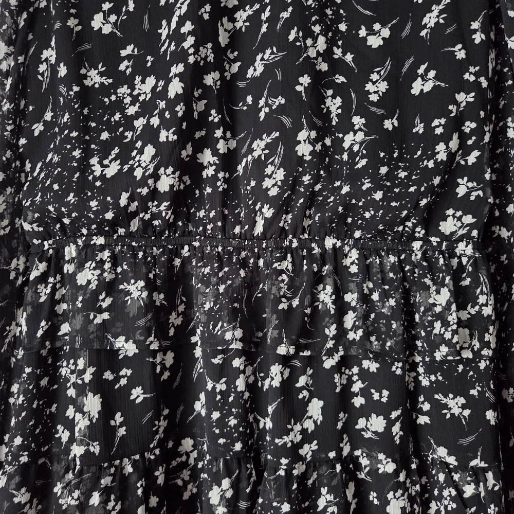 Aqua Black and White Floral Long Sleeve Dress size L - Picture 5 of 13